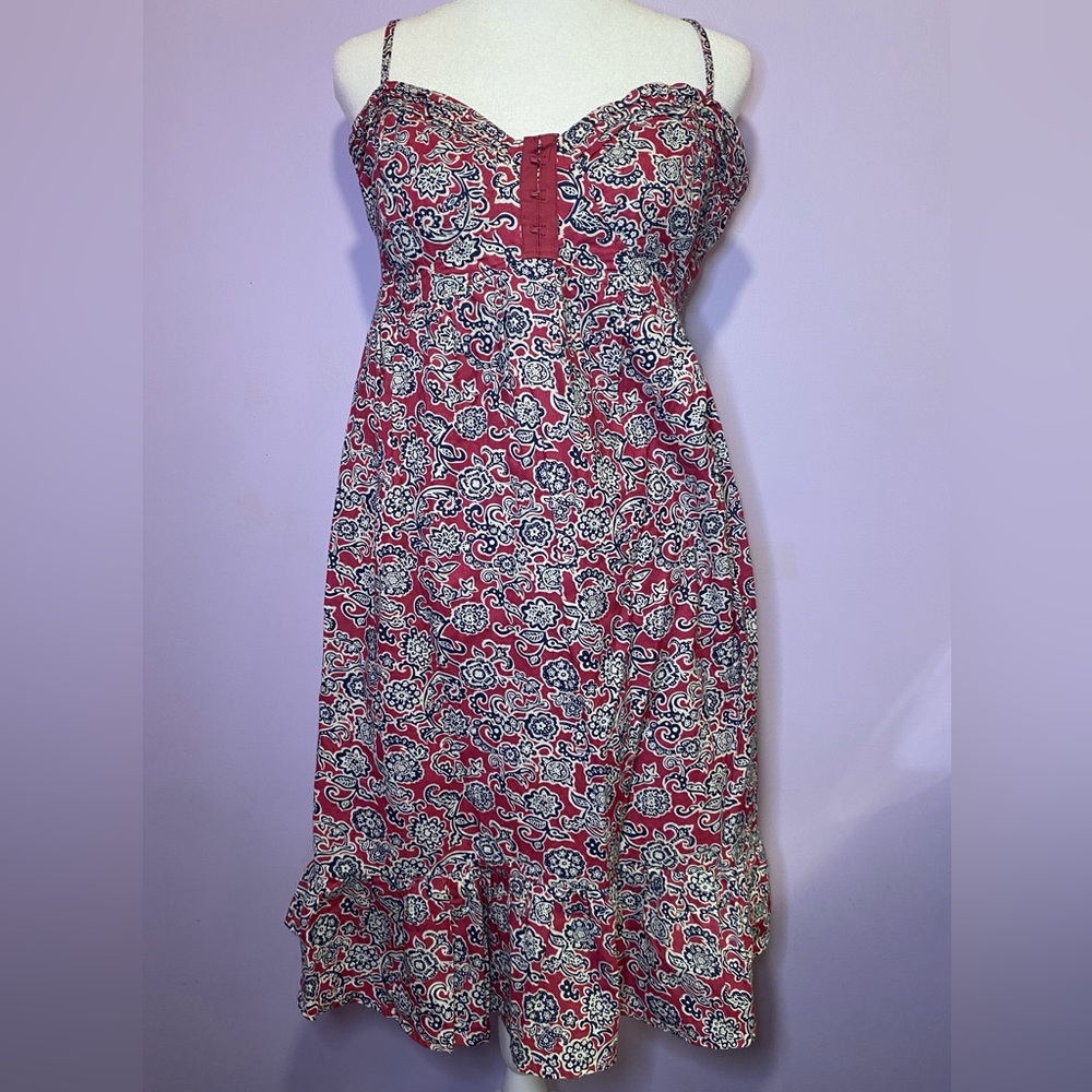 BILLABONG 🏄‍♀️ sun dress maroon w/navy paisley print L ruffled hem-cute!